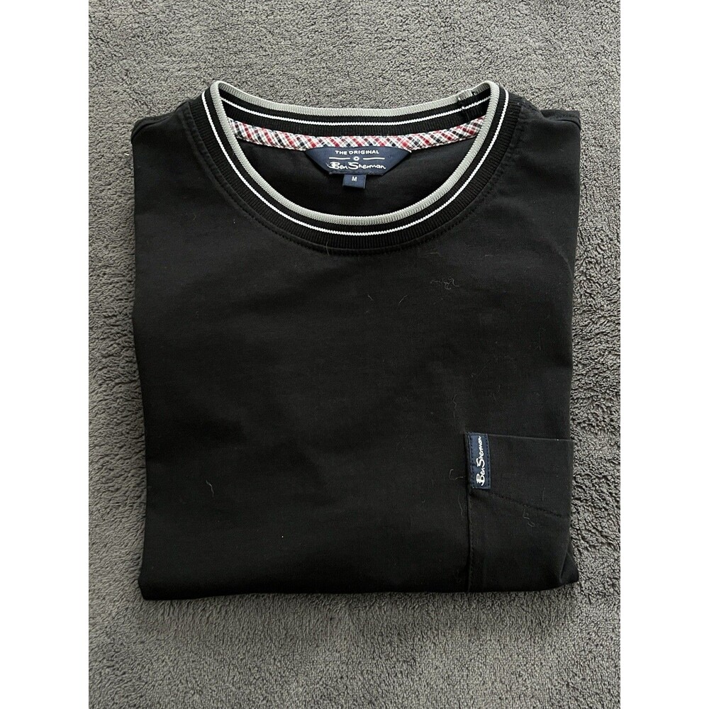 Ben Sherman Black Pocket Tee T-Shirt Contrast Stripe Trim Crew Neck Men’s M